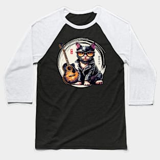 Stylish Cute Cat with Guitar, Glasses, and Suit Baseball T-Shirt